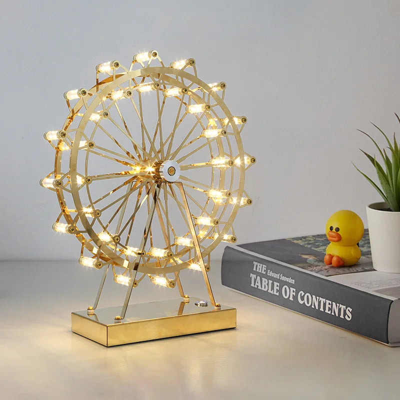 DecorBites™ LED Ferris Wheel Table Lamp for Bedroom Decor Stainless Steel Night Light