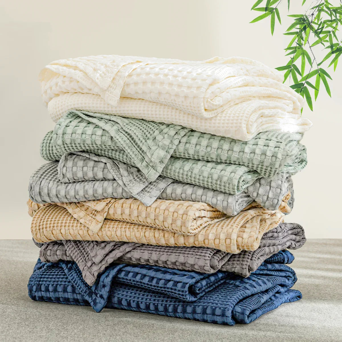 DecorBites™ Bamboo Cotton Waffle Blanket - Lightweight Breathable Blanket