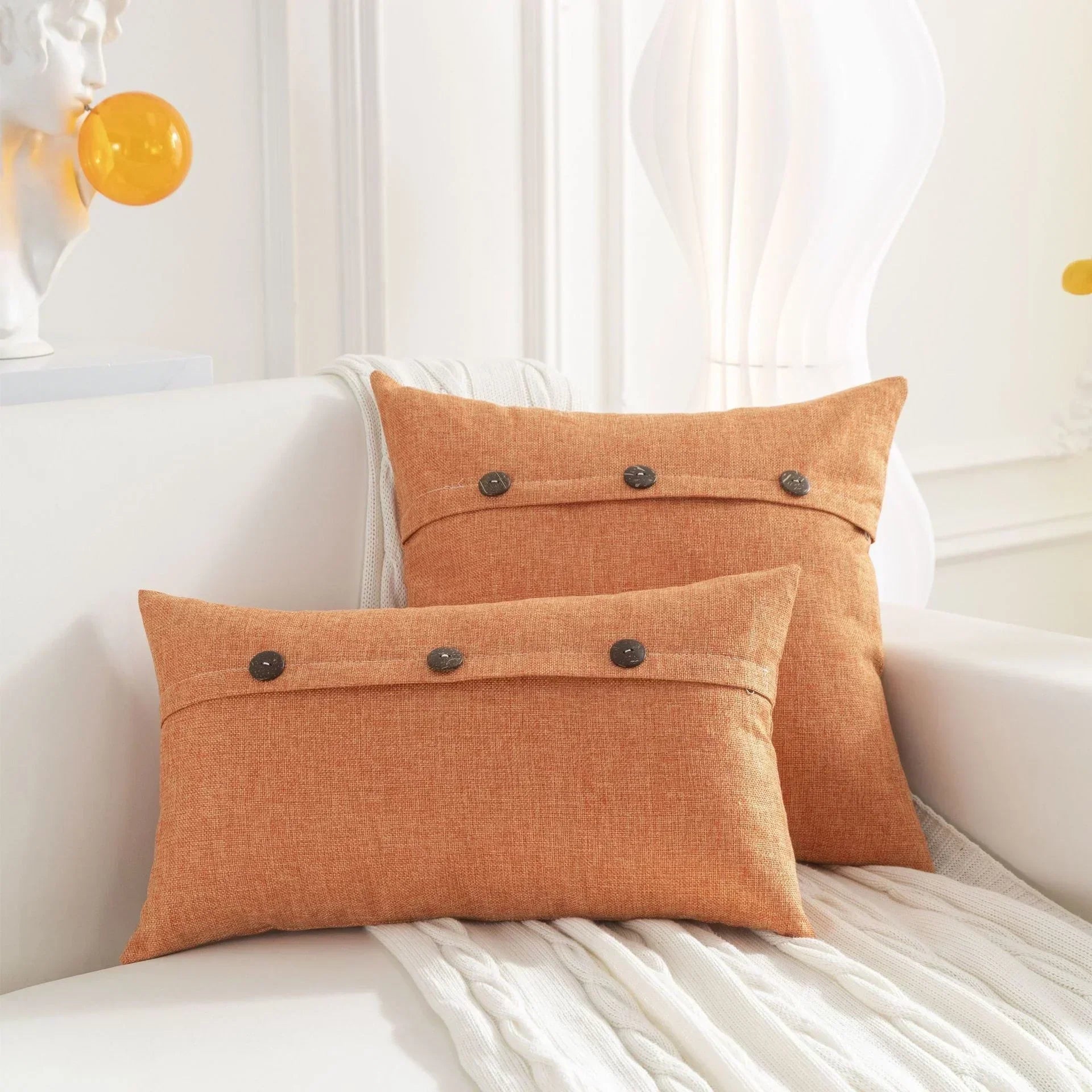 DecorBites™ Linen Button Sofa Cushion Cover Set for Living Room and Bed