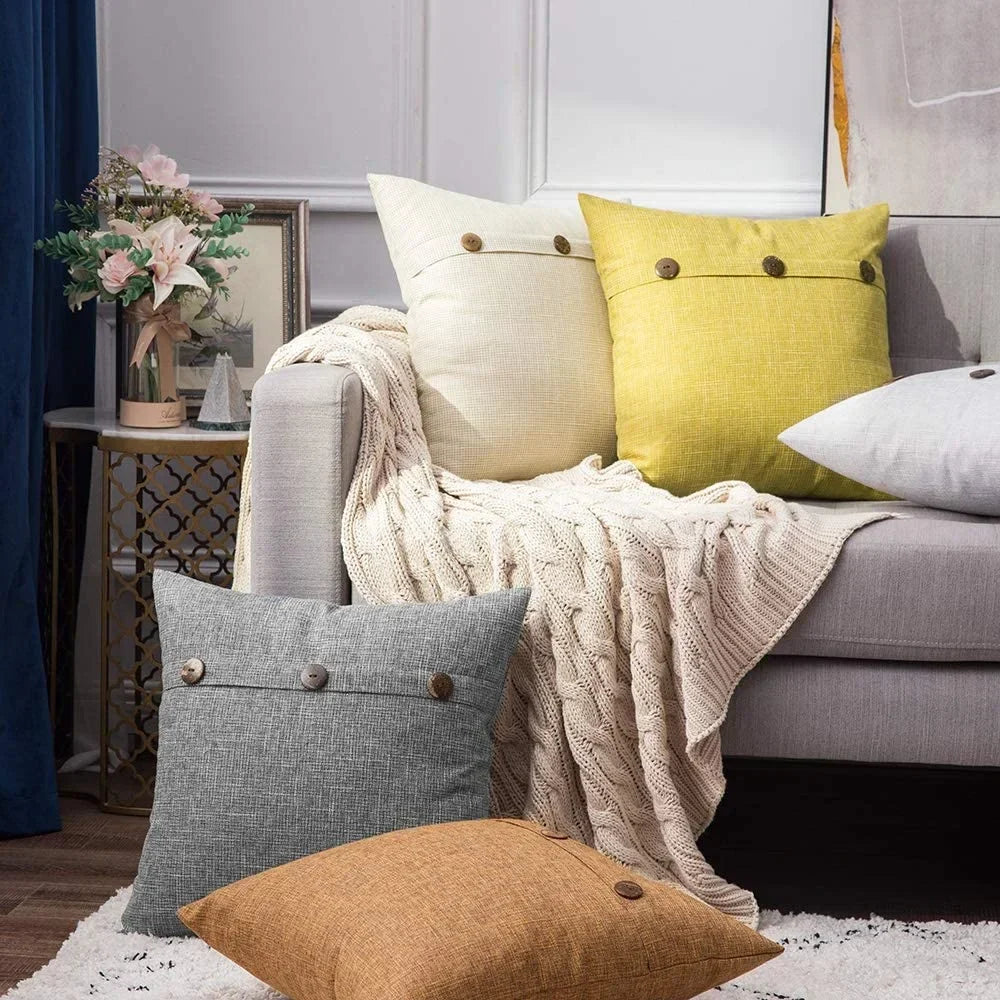 DecorBites™ Linen Button Sofa Cushion Cover Set for Living Room and Bed