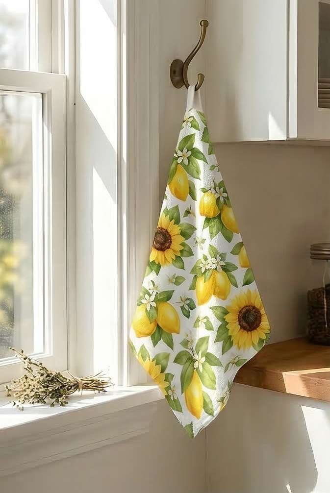 Vibrant Sunflower Pattern 100% Cotton Twill Tea Towel – 18x30 Decorative Kitchen Hand Towel