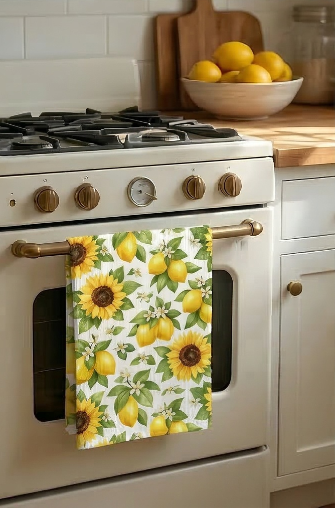 Vibrant Sunflower Pattern 100% Cotton Twill Tea Towel – 18x30 Decorative Kitchen Hand Towel