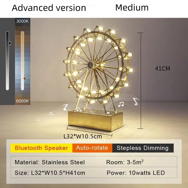 DecorBites™ LED Ferris Wheel Table Lamp for Bedroom Decor Stainless Steel Night Light