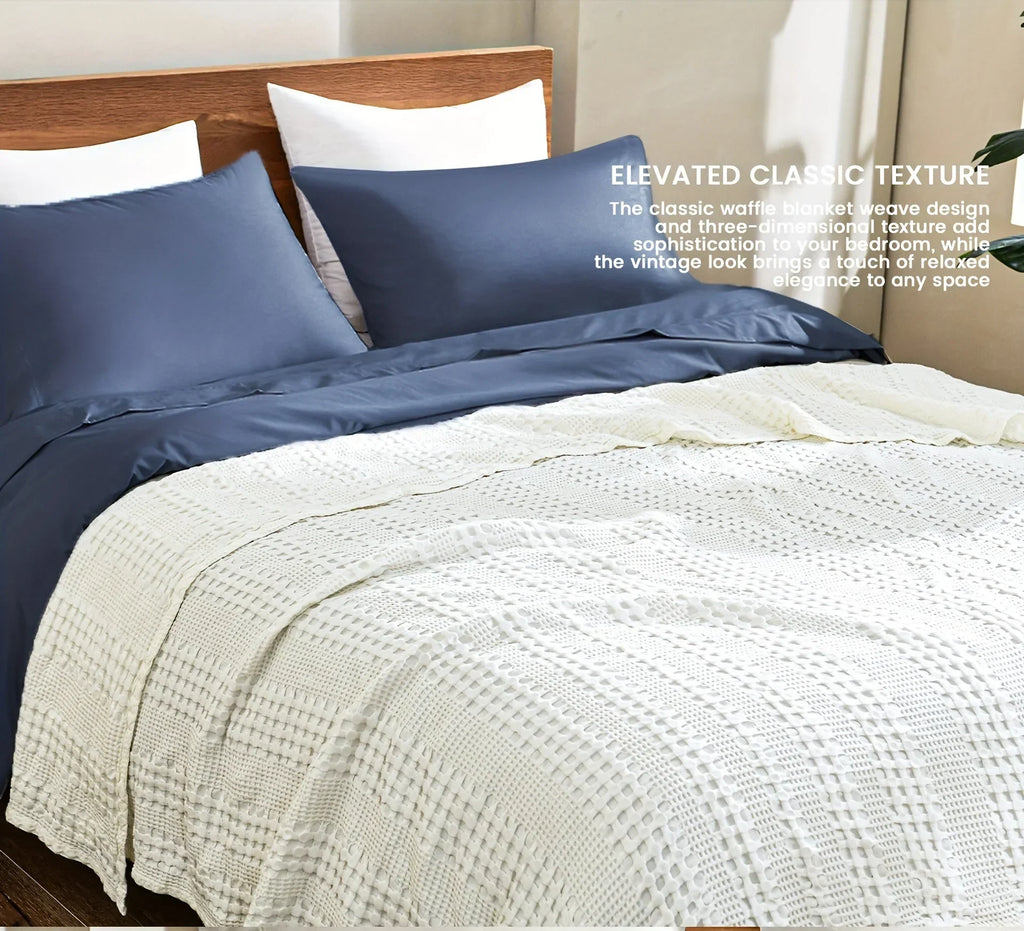 DecorBites™ Bamboo Cotton Waffle Blanket - Lightweight Breathable Blanket