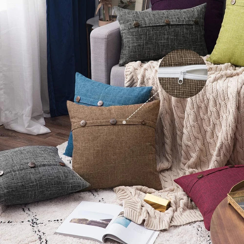 DecorBites™ Linen Button Sofa Cushion Cover Set for Living Room and Bed