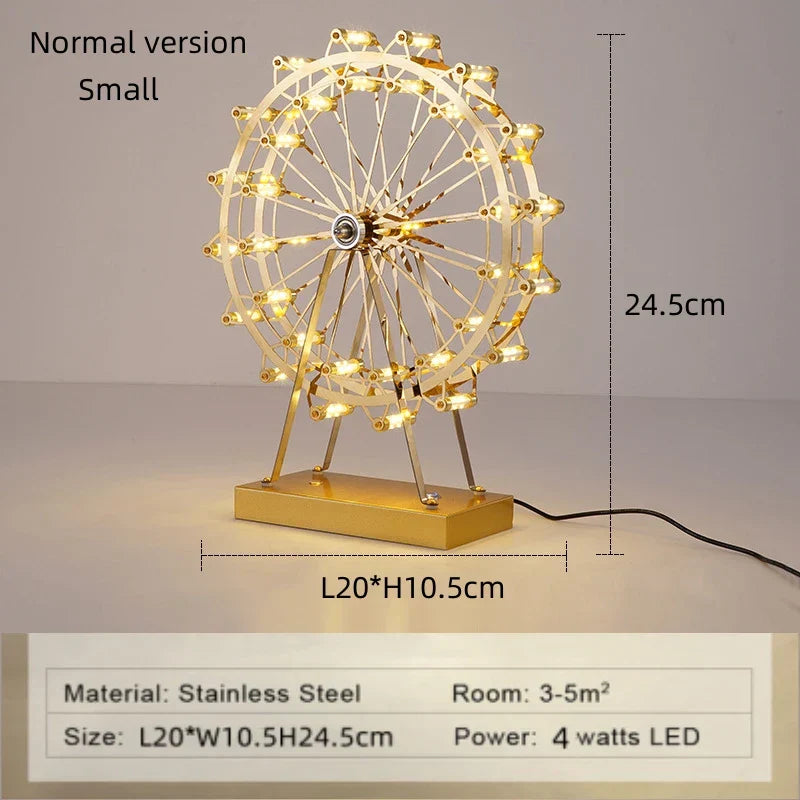 DecorBites™ LED Ferris Wheel Table Lamp for Bedroom Decor Stainless Steel Night Light
