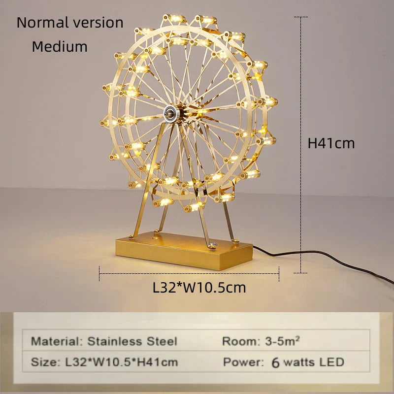 DecorBites™ LED Ferris Wheel Table Lamp for Bedroom Decor Stainless Steel Night Light