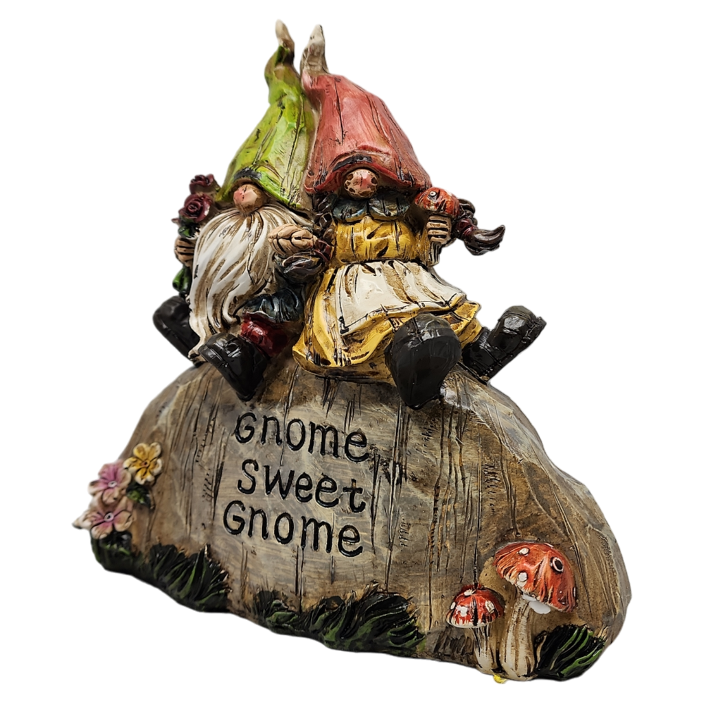 Garden Gnomes on a Rock  - 8 Inch - Gnome Sweet Gnome