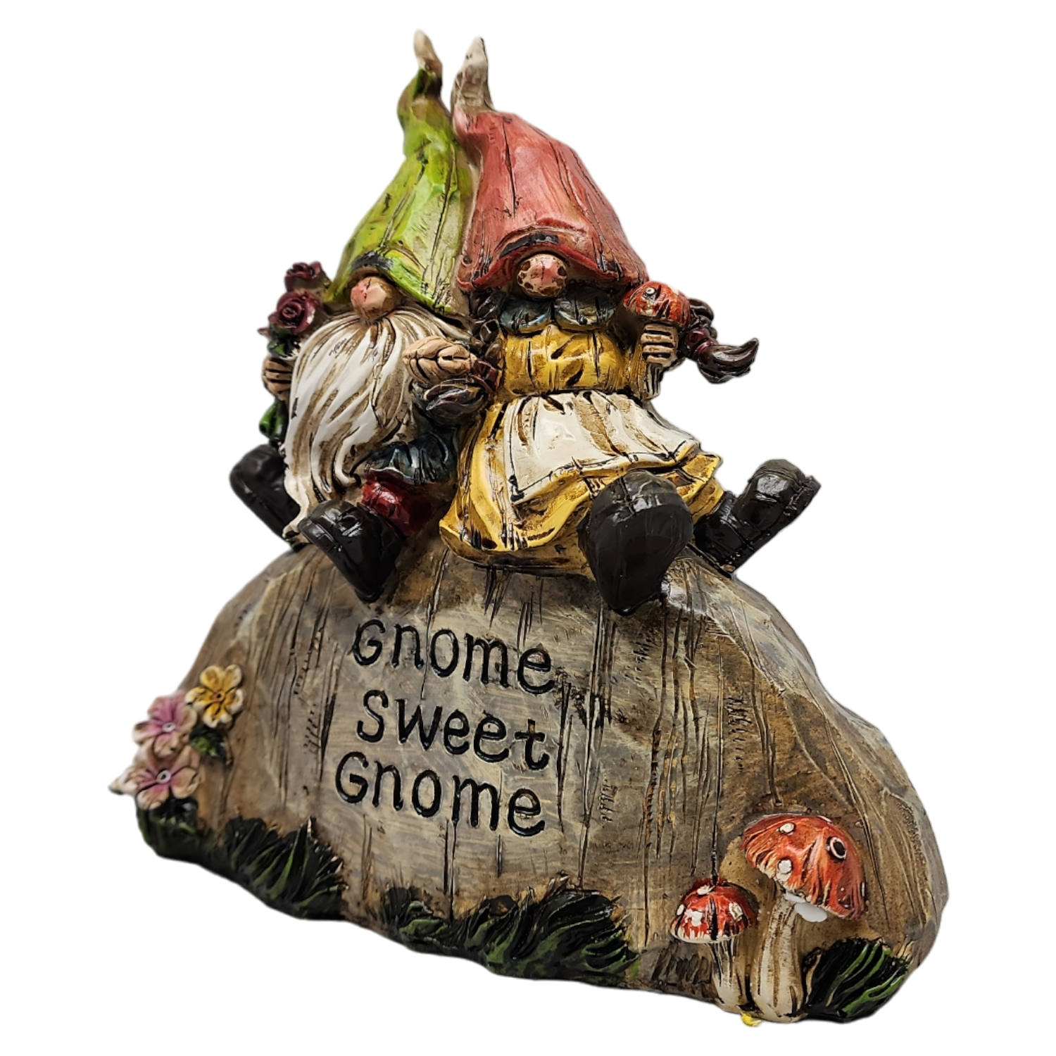 Garden Gnomes on a Rock  - 8 Inch - Gnome Sweet Gnome