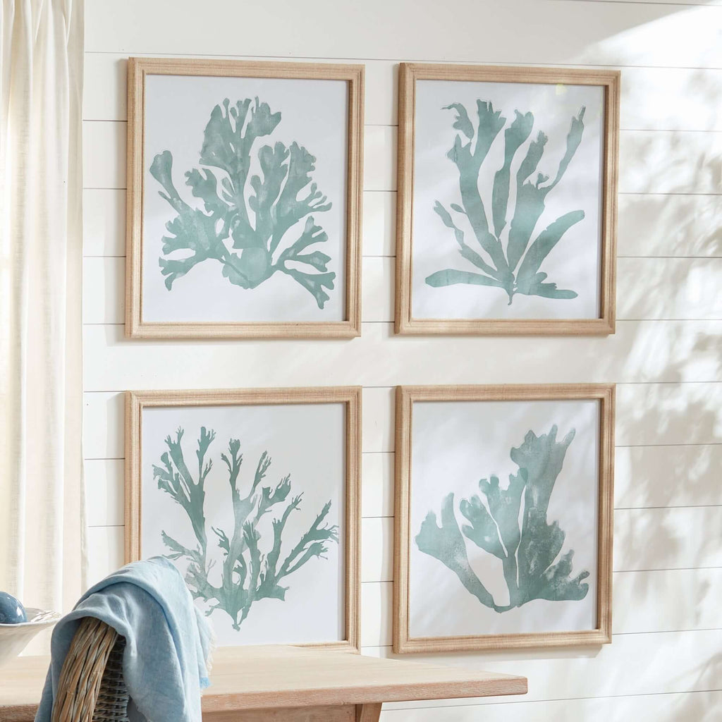 Coastal Framed Coral Silhouette Prints in Natural Wood Frames (Set of 4)