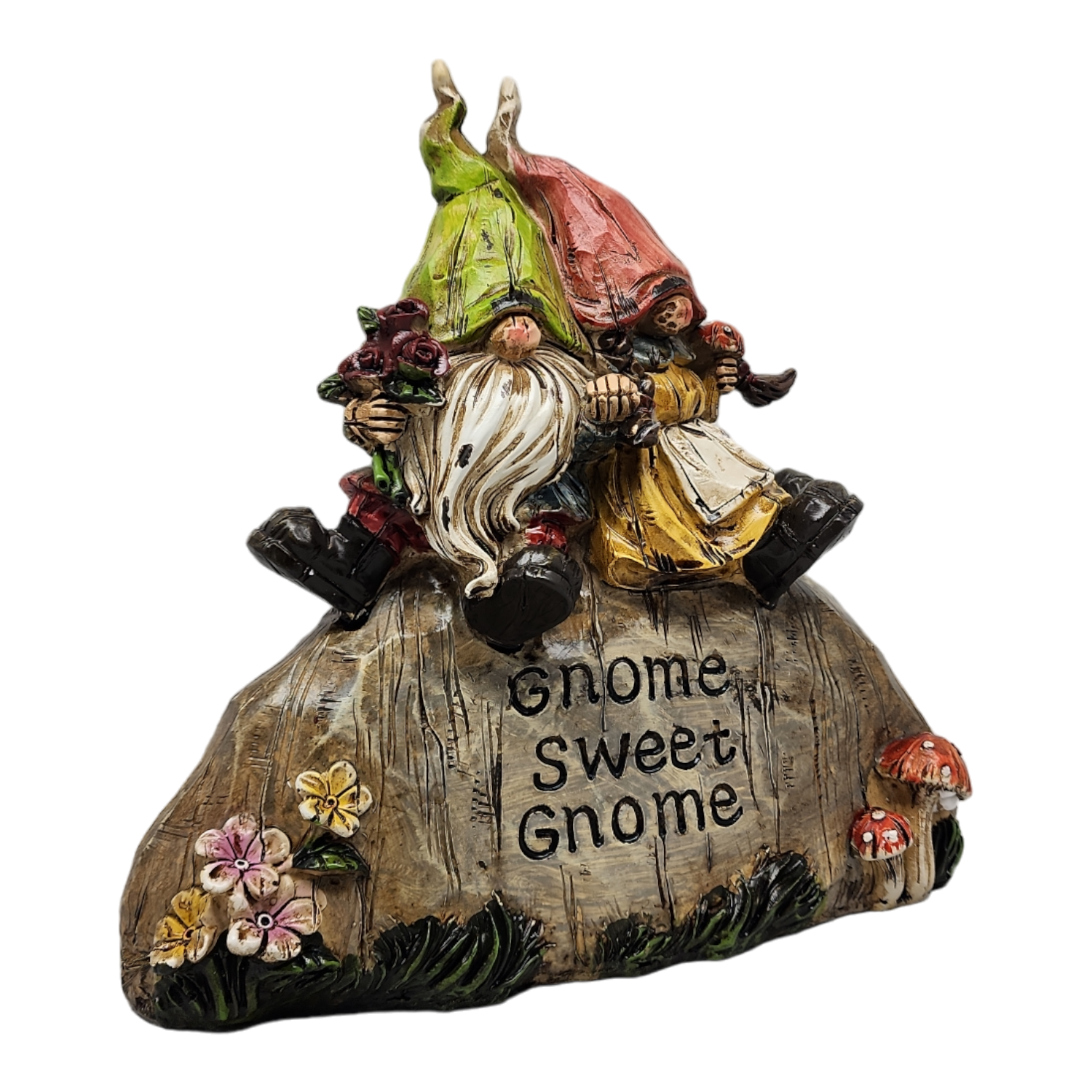 Garden Gnomes on a Rock  - 8 Inch - Gnome Sweet Gnome