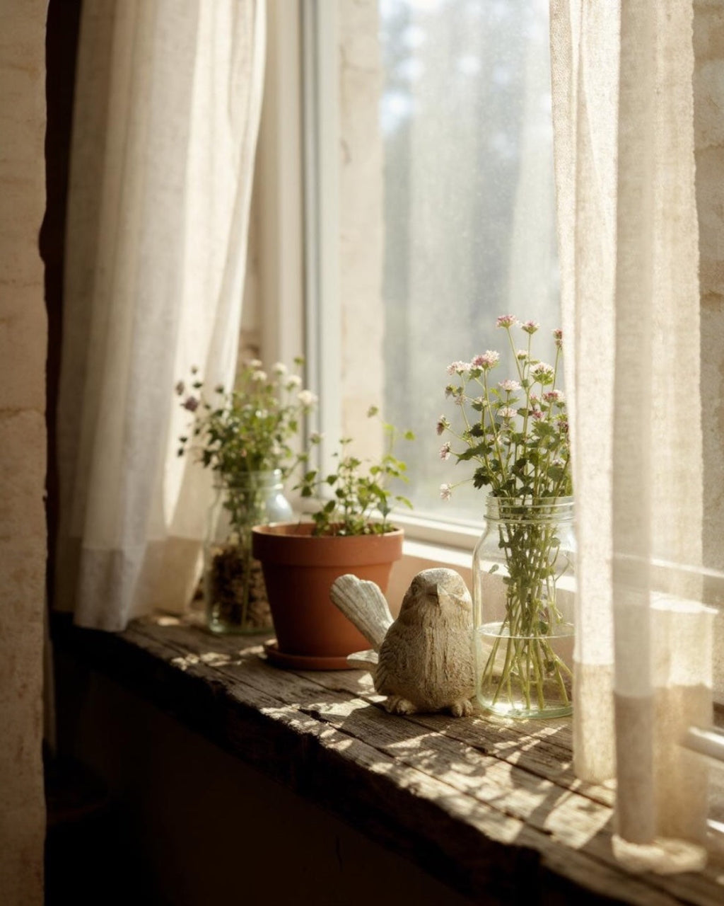 Gold Wash Distressed Cement Birds | Set of 2