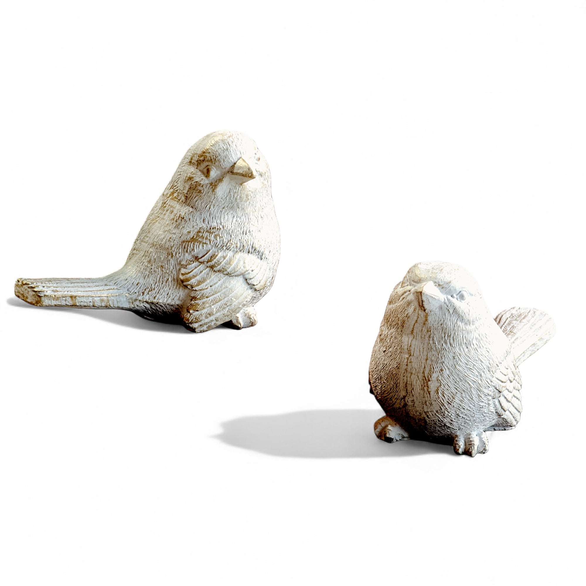 Gold Wash Distressed Cement Birds | Set of 2