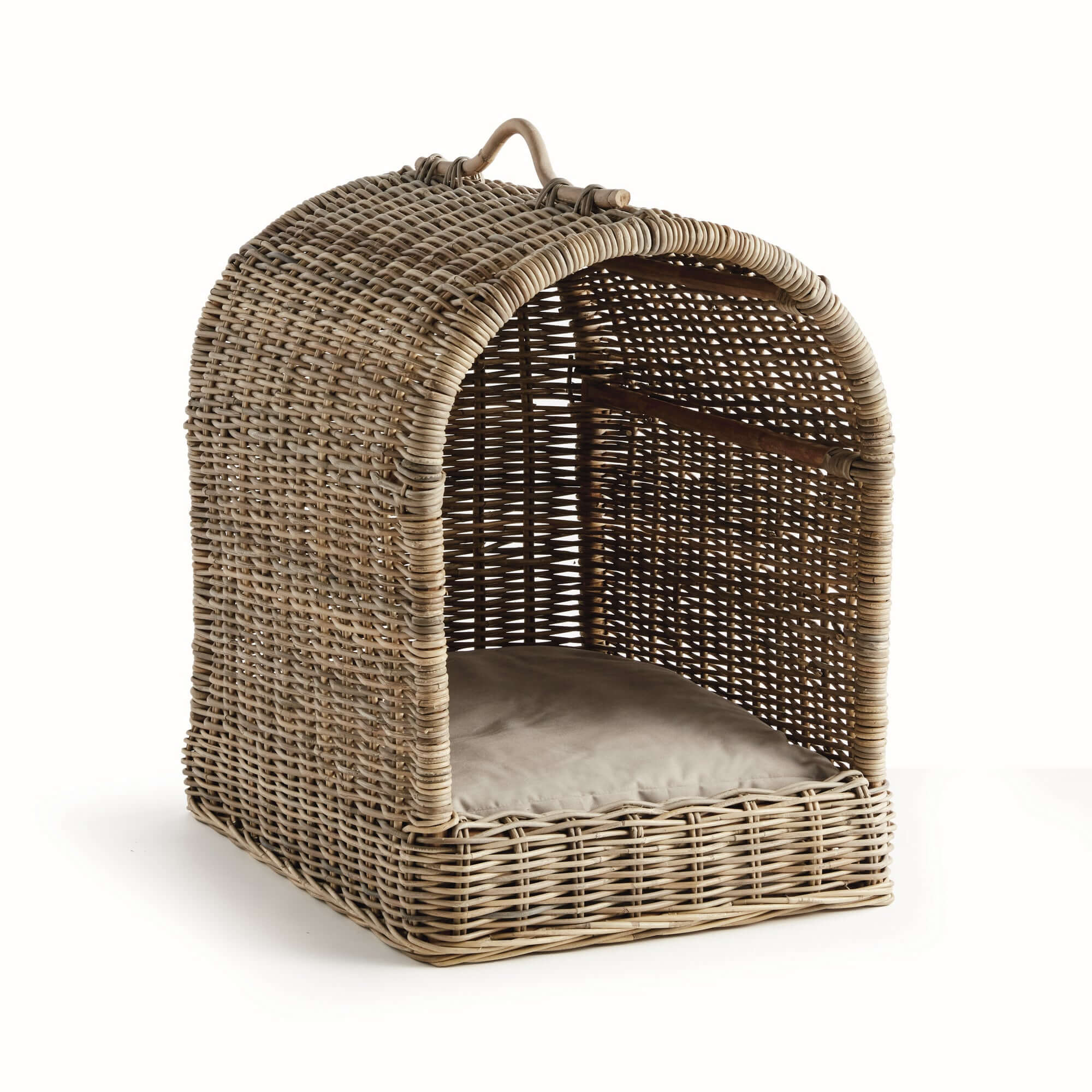 Handwoven Rattan Canopy Dog Bed with Cushion