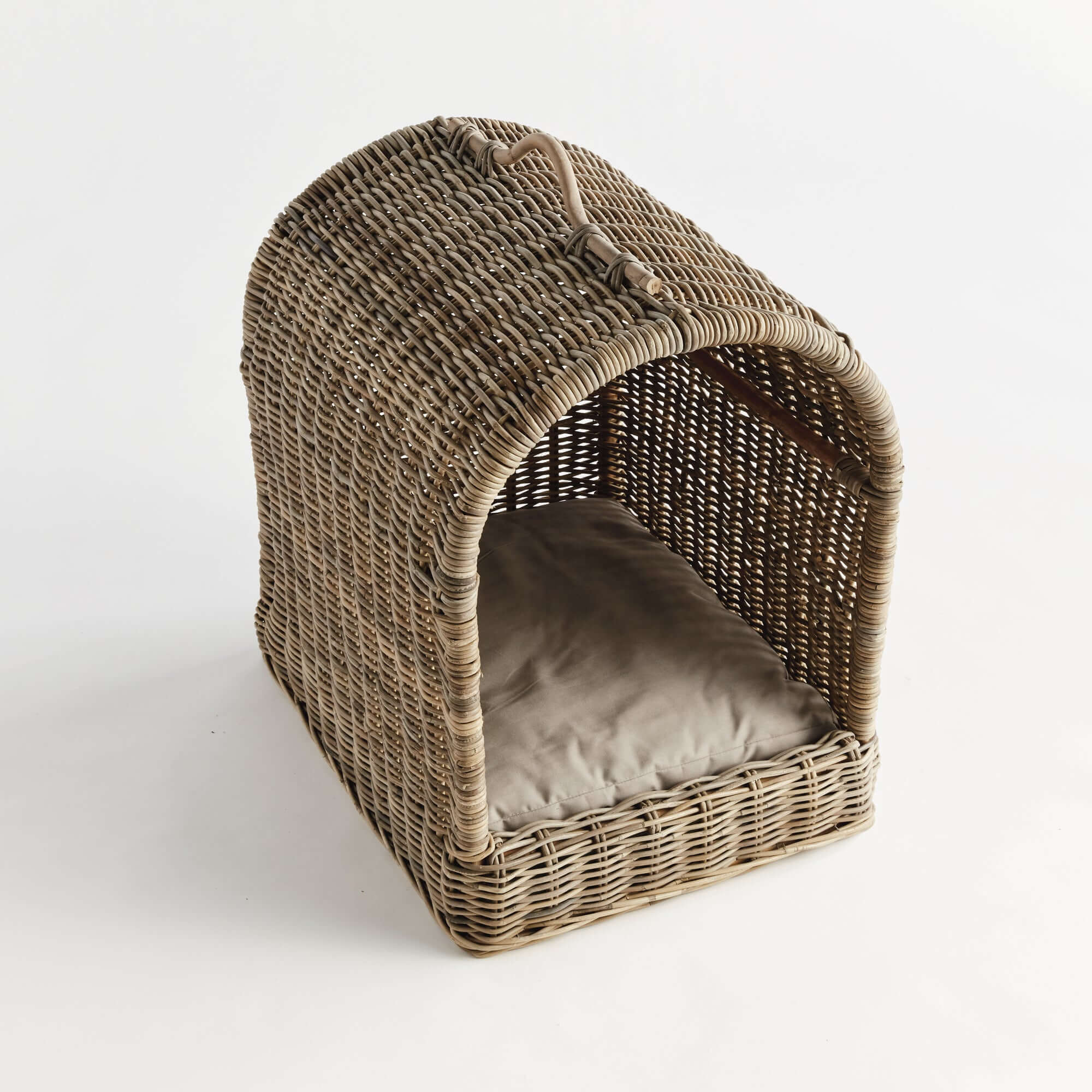 Handwoven Rattan Canopy Dog Bed with Cushion