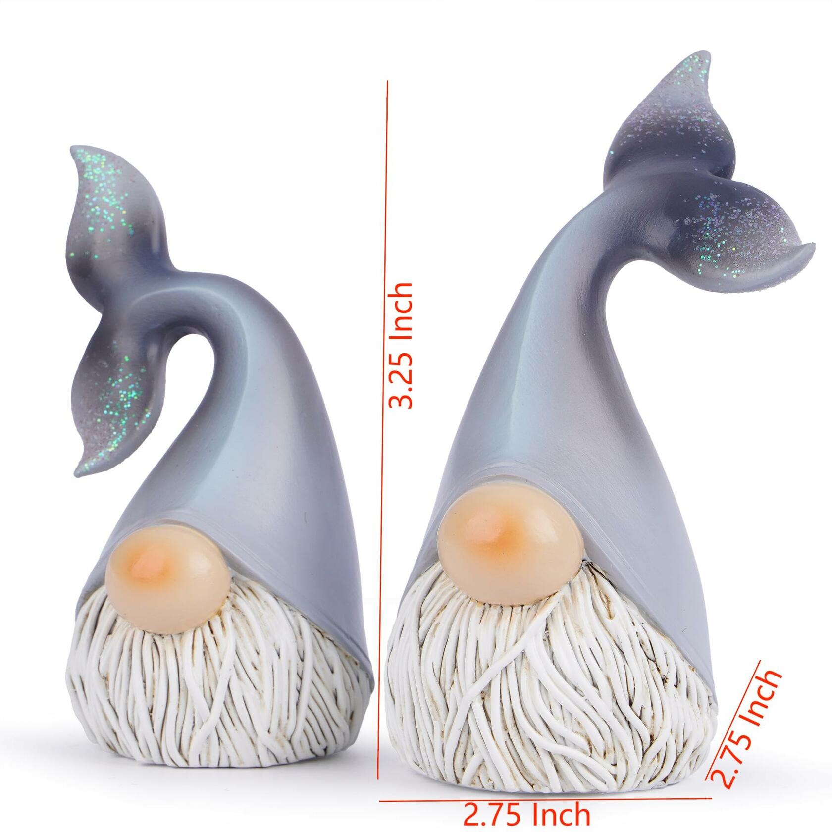Hodao 2 Set Summer Ocean Gnome Resin Figurines Mermaid Grey Scandinavian
